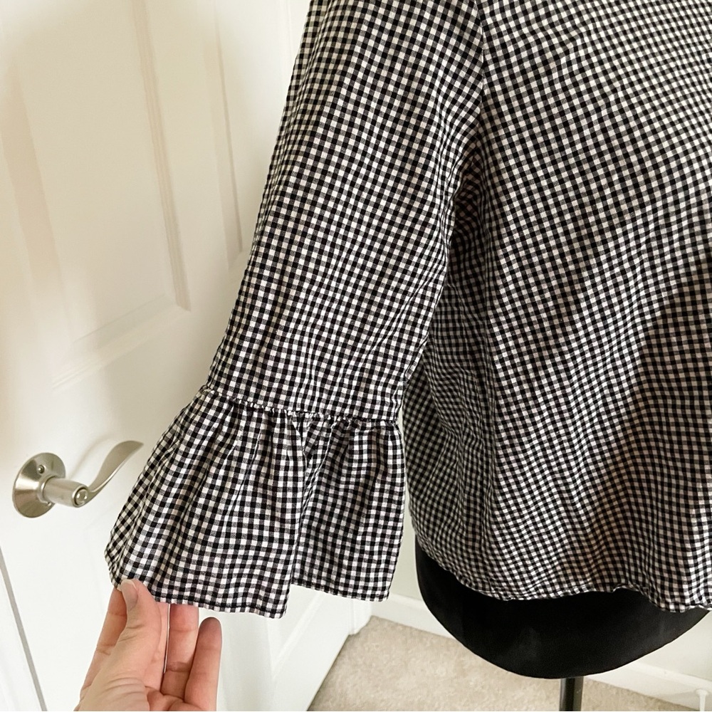 MADEWELL Black & White Gingham Bell Sleeve Button Down Shirt Large - Picture 3 of 5